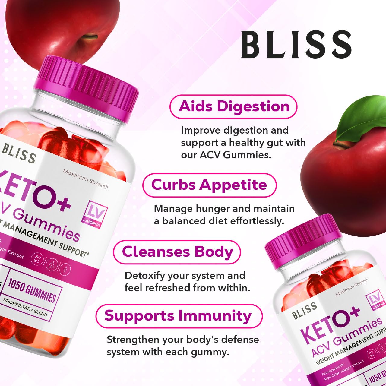 5 Pack - Bliss Keto ACV Gummies Advanced Weight Loss, Bliss ACV Active Gummies